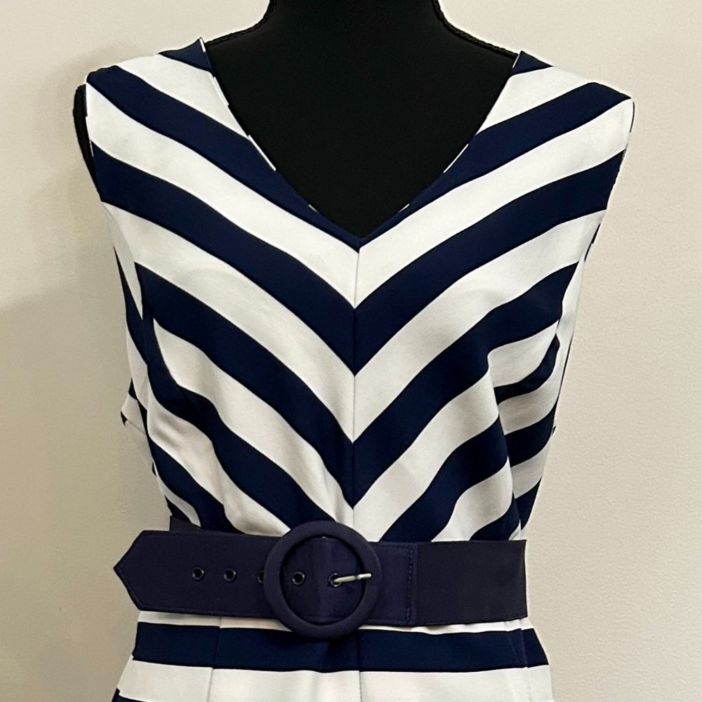 Shelby & Palmer Navy Blue White Stripe Dress